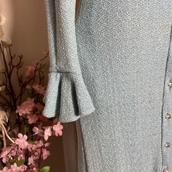 Mollie Parnis Women Evening Dress 1970s Vintage Gown Blue Long Sleeve Button Up - Picture 11 of 12